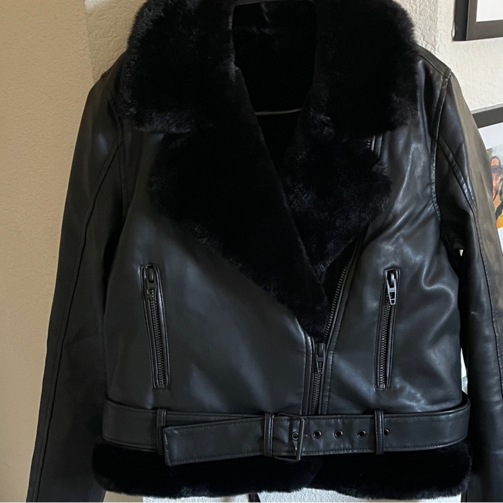 Black Faux Fur Leather Jacket